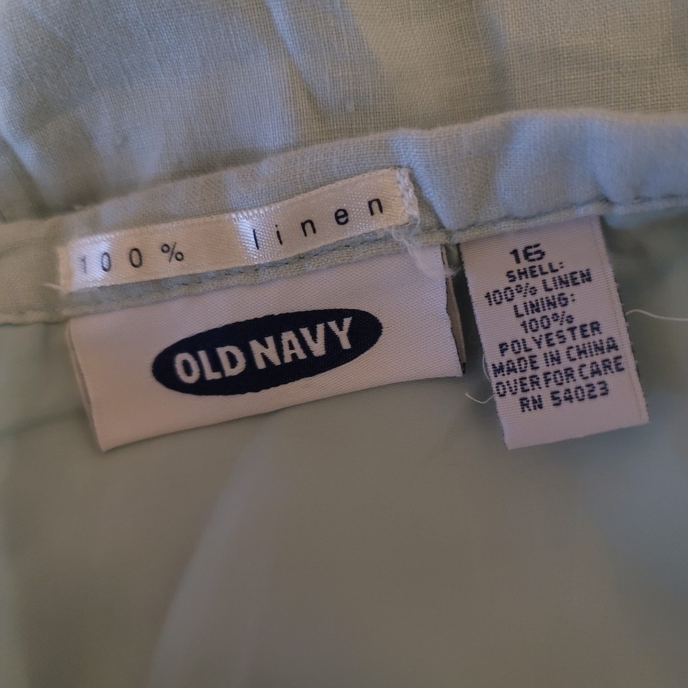 OLD NAVY 100% Linen Light Blue Midi Skirt Sz 16 Embroidered Floral 34x25 - Picture 4 of 4